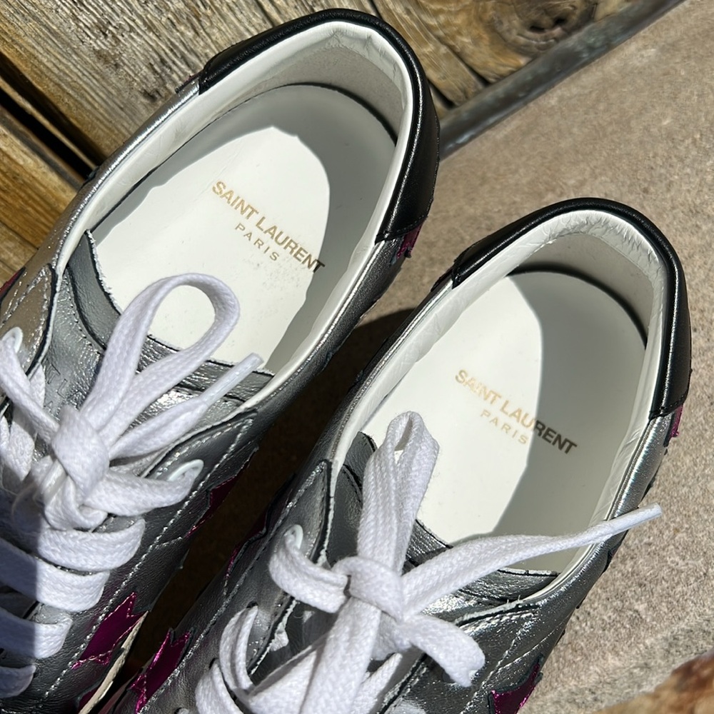 Saint Laurent Metallic Star Court Sneakers Size 39 - Picture 5 of 11